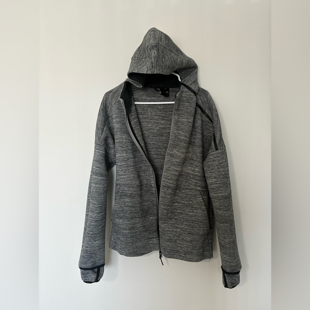 adidas ZNE Storm Men's Heather Gray Hooded Performance sporty Jacket